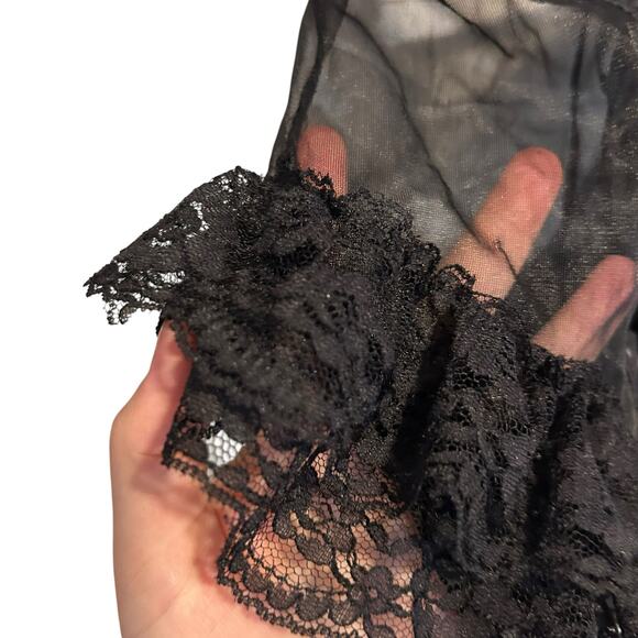 Vintage Black Sheer Lace Body Suit Womens Sz XS Whimsigoth Dark Romance Ruffles - Picture 9 of 16